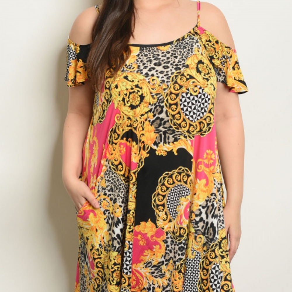 FUCHSIA PRINT PLUS SIZE DRESS